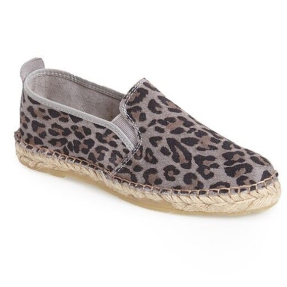 Free People Gray Black Suede Freeway Leopard Print Espadrille Flats Sz 38 - Picture 1 of 14